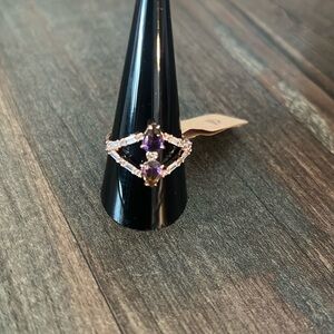 Bomb Party Lab Created Amethyst and Cubic Zirconia Ring. Size 10